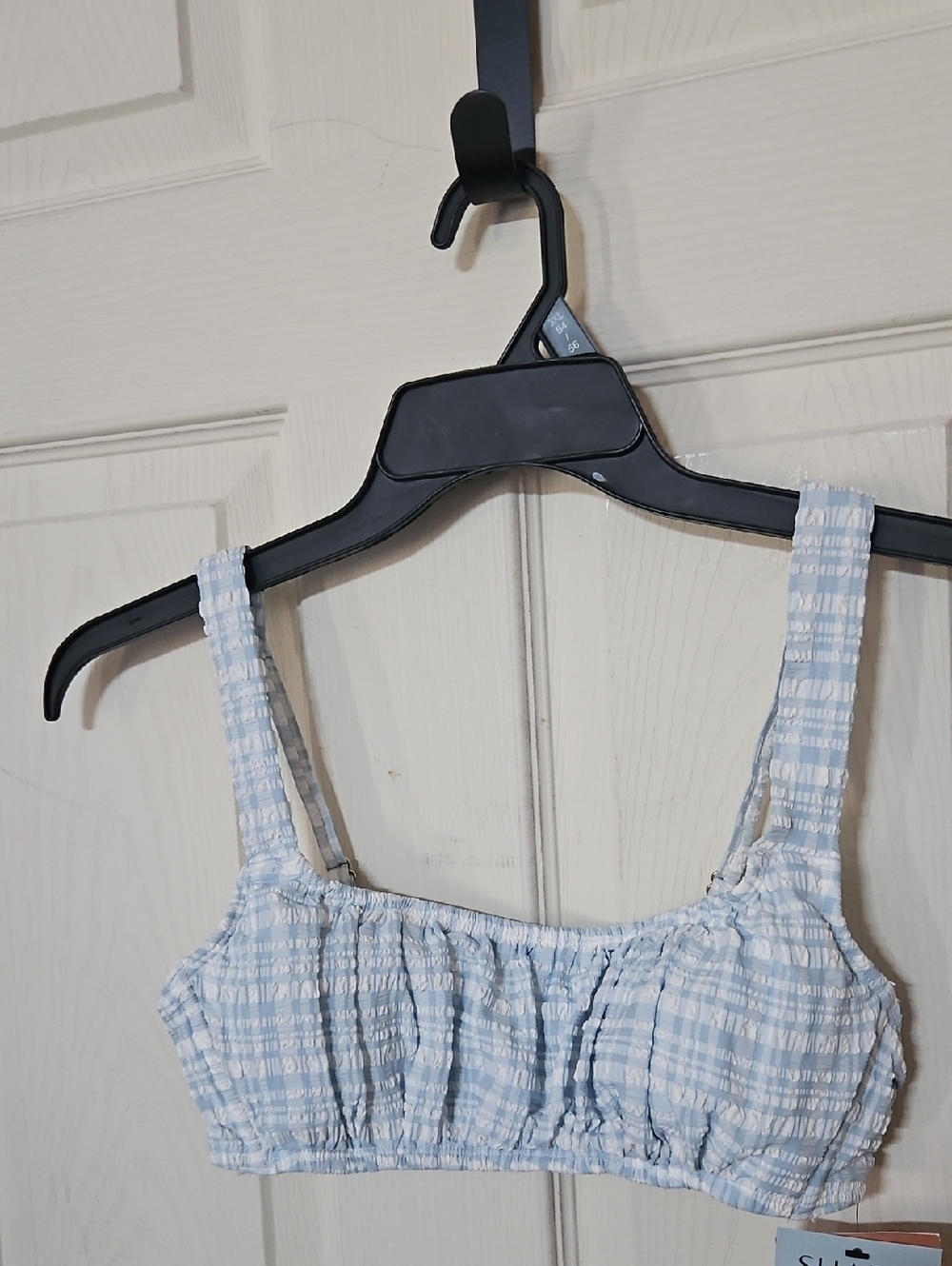 SHADE & SHORE GINGHAM PRINT BIKINI TOP: BLUE/WHITE: NEW WITH TAGS: SIZE S (4-6)